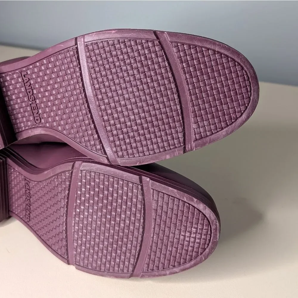 Lands End Royal Burgundy Pull On Heeled Chelsea Rain Booties 10 41.5